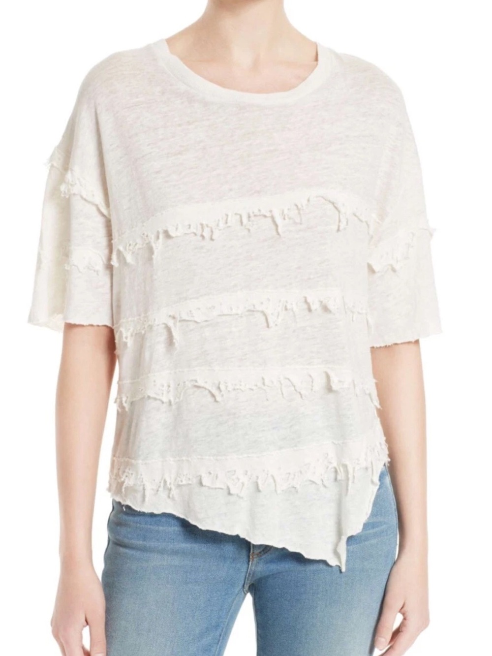 IRO White Short-Sleeve Fringe-Trim Crewneck Tee